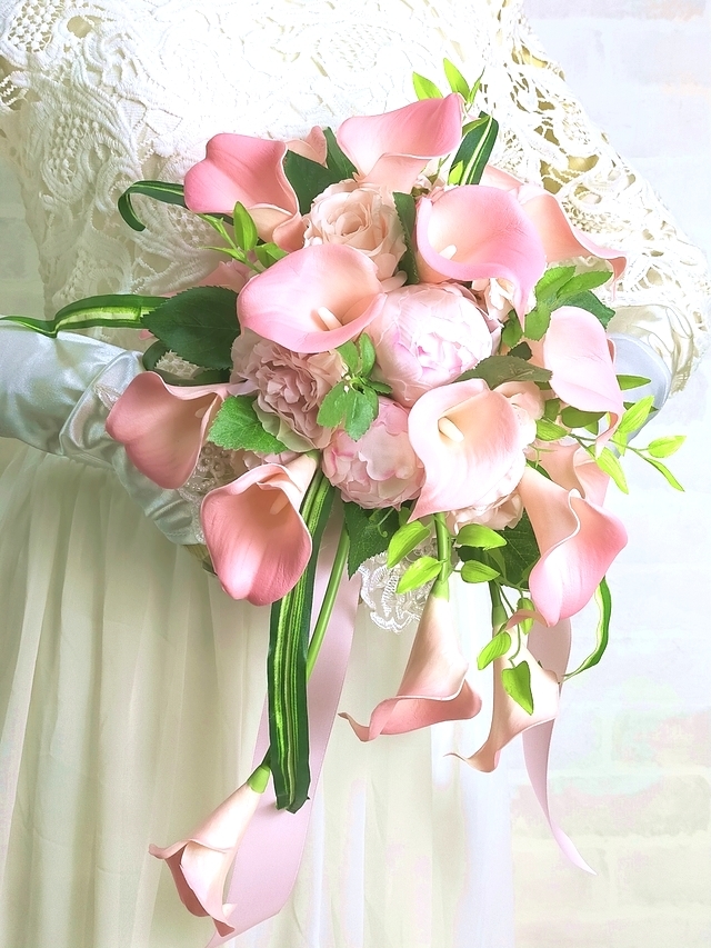 bfc4010 カラー＆薔薇のフリースタイルブーケ - 結婚式 ブーケ ...
